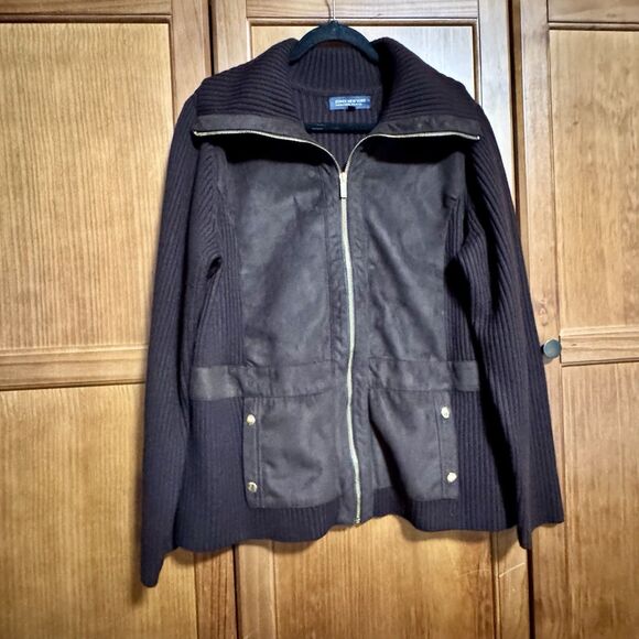 Women’s Chocolate Brown Zip Up Wool Sweater Jacket Jones New York Signature 2X - Picture 1 of 8